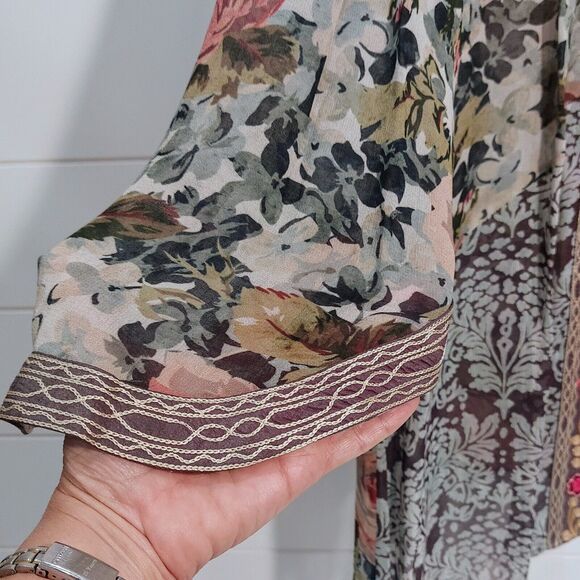 Soft Surroundings Women's Med. Open Cardigan Multi-color Floral Boho Semi-Sheer - Picture 5 of 10